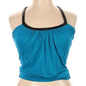 NWT Yigal Azrouel Vintage Y2K Teal Leather Trim Halter Tank Size 4